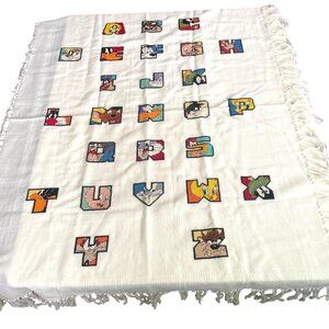 Vintage 1998 Looney Tunes Alphabets in Cross Stitch Finished Baby Blanket Throw